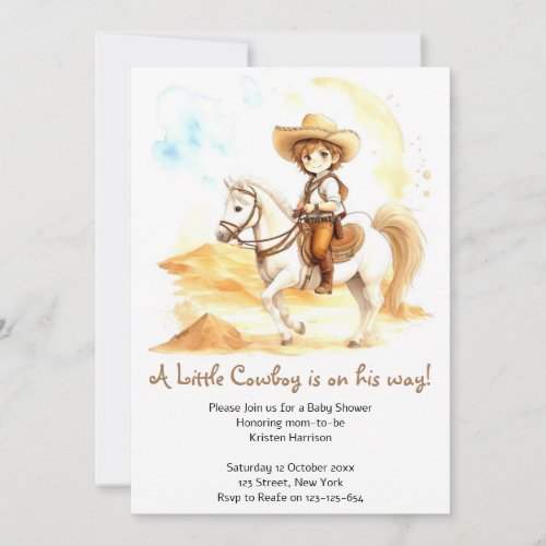 Watercolor Western Cowboy Baby Shower Invitation