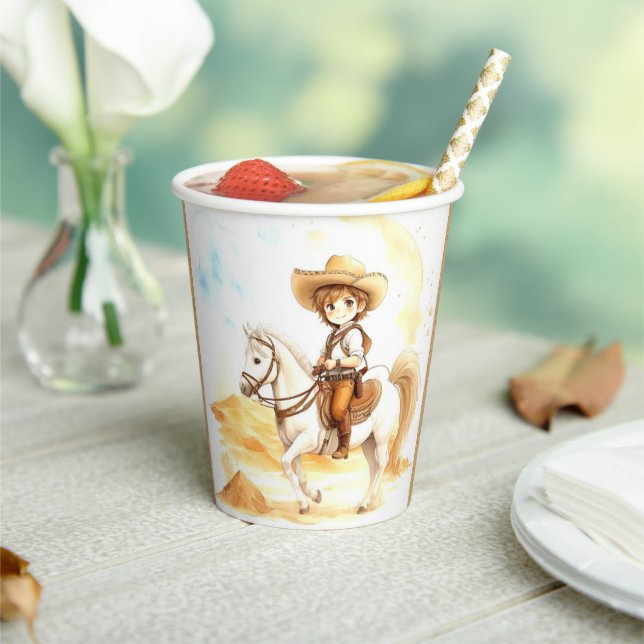 Watercolor Western Cowboy Baby Shower Paper Cups (Insitu)