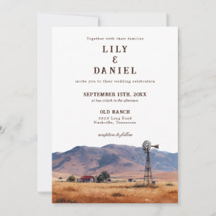 Watercolor Western Cowboy Ranch All In One Wedding Invitation