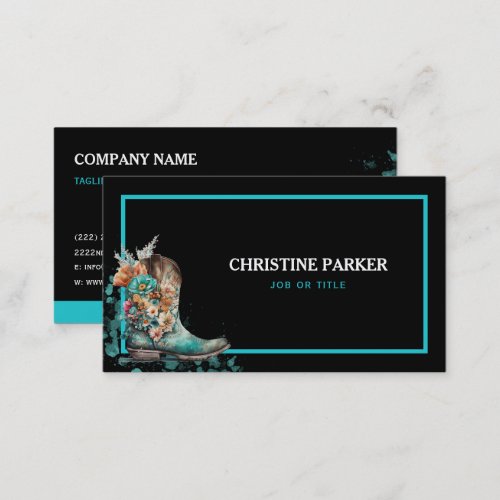 Watercolor Western Floral Boots Business Card