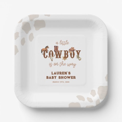 Watercolor Western Little Cowboy Baby Shower Paper Plates