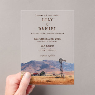 Watercolor Western Mountain Cowboy Ranch Wedding Acrylic Invitations