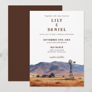 Watercolor Western Mountain Cowboy Ranch Wedding Invitation