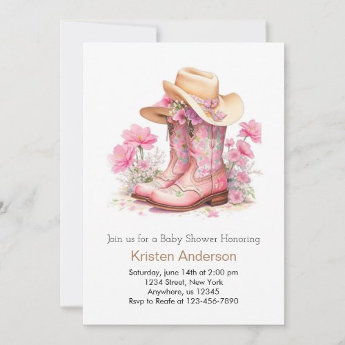 Watercolor Western Style Cowgirl Baby Shower Invitation