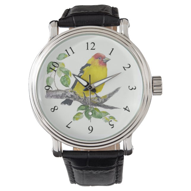 Watercolor Western Tanager Bird Birding Birdwatch Watch (Front)