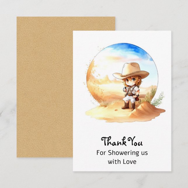 Watercolor Western Wild West Cowboy Thank You Card (Front/Back)