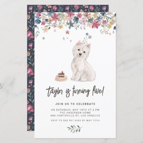 Watercolor Westie Dog Birthday Invitation