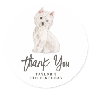 Watercolor Westie Dog Birthday Party Thank You Classic Round Sticker