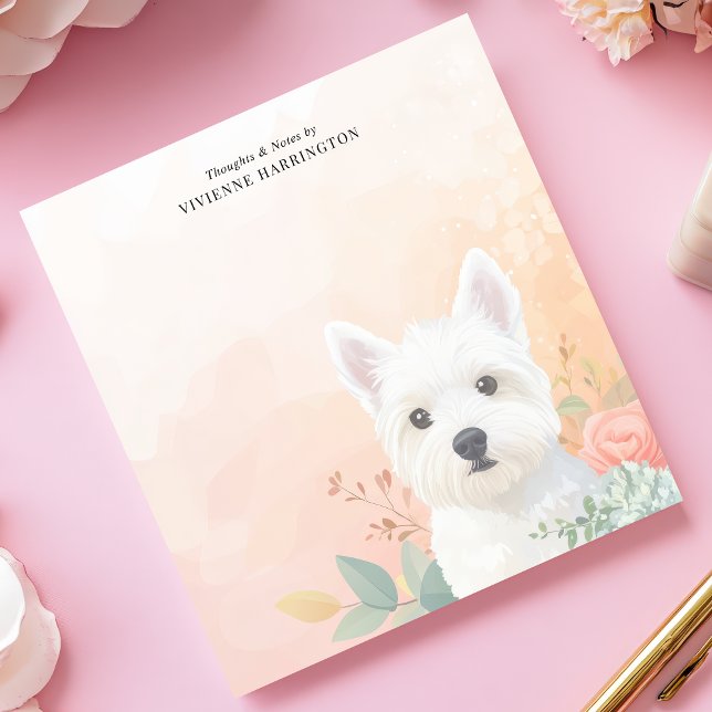 Watercolor Westie Pastel Floral Personalized Notepad (Creator Uploaded)