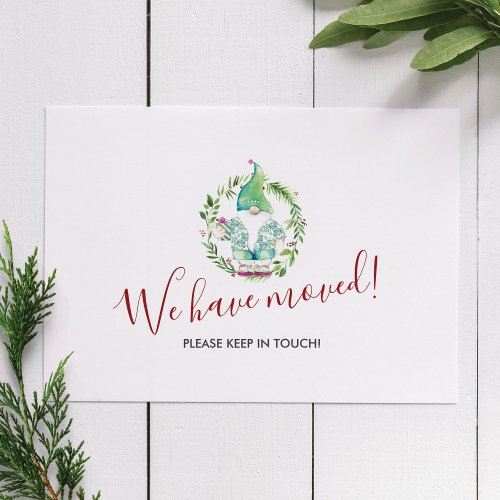 Watercolor Weve Moved Christmas Gnome Postcard