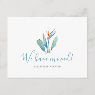 Watercolor We've Moved Tropical Flower Postcard