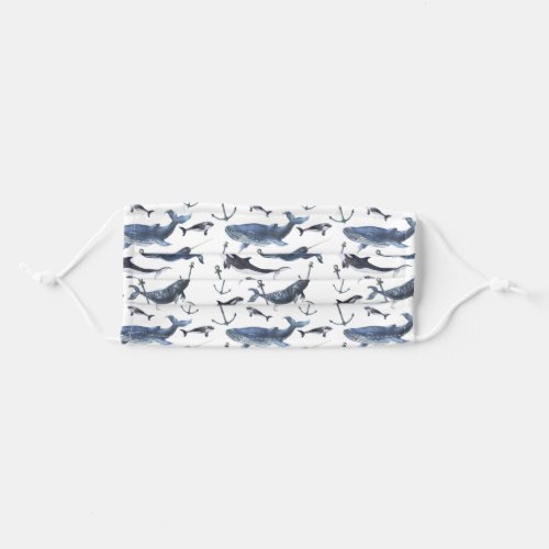 Watercolor Whale  Anchor Pattern Adult Cloth Face Mask