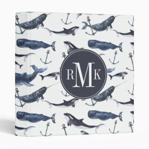Watercolor Whale & Anchor Pattern Binder