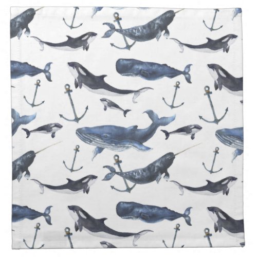 Watercolor Whale  Anchor Pattern Cloth Napkin