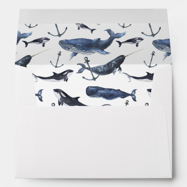 Watercolor Whale & Anchor Pattern Envelope (Back (Bottom))