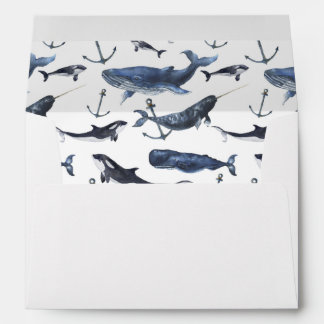 Watercolor Whale & Anchor Pattern Envelope