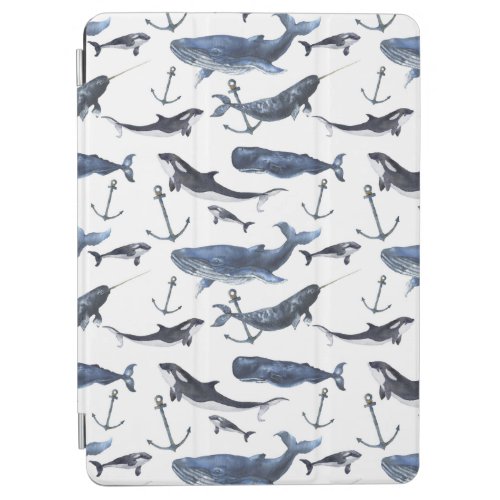 Watercolor Whale  Anchor Pattern iPad Air Cover