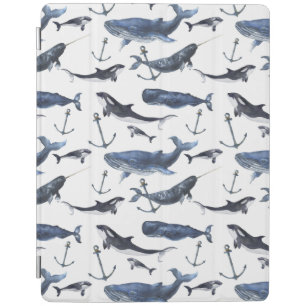 Watercolor Whale & Anchor Pattern iPad Smart Cover