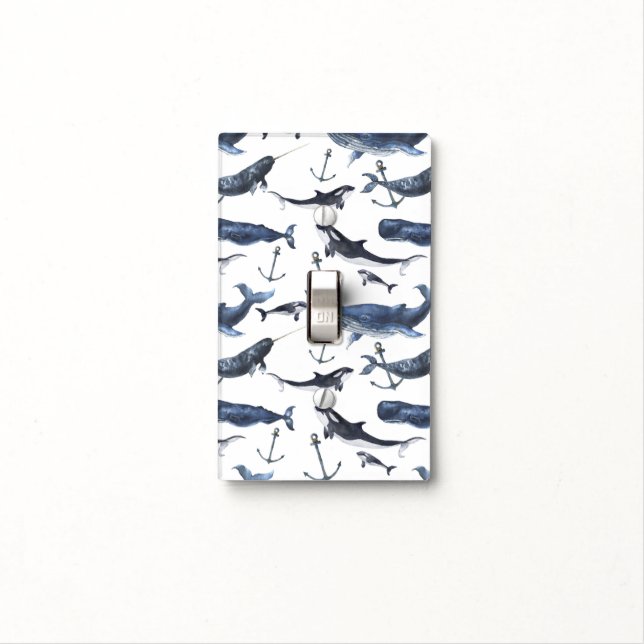 Watercolor Whale & Anchor Pattern Light Switch Cover (In Situ)