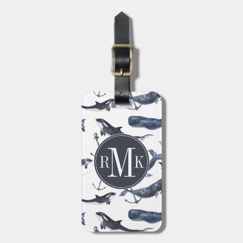 Watercolor Whale  Anchor Pattern Luggage Tag
