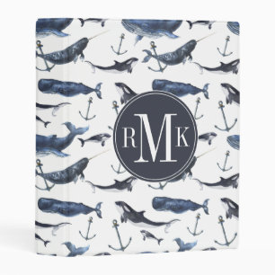 Watercolor Whale & Anchor Pattern Mini Binder