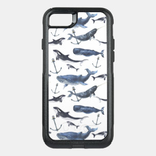 Watercolor Whale & Anchor Pattern OtterBox Commuter iPhone SE/8/7 Case