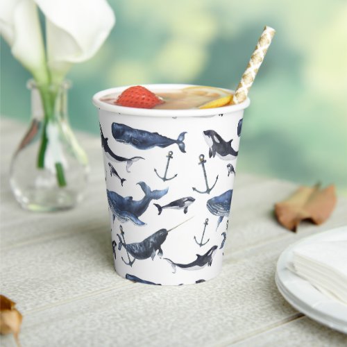 Watercolor Whale  Anchor Pattern Paper Cups