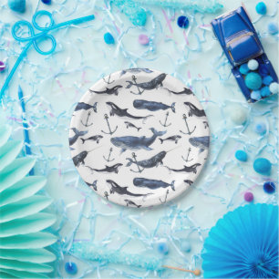Watercolor Whale & Anchor Pattern Paper Plates