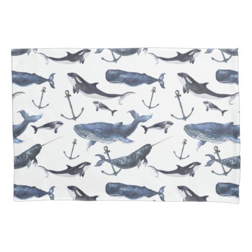 Watercolor Whale  Anchor Pattern Pillowcase