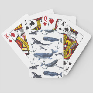 Watercolor Whale & Anchor Pattern Poker Cards