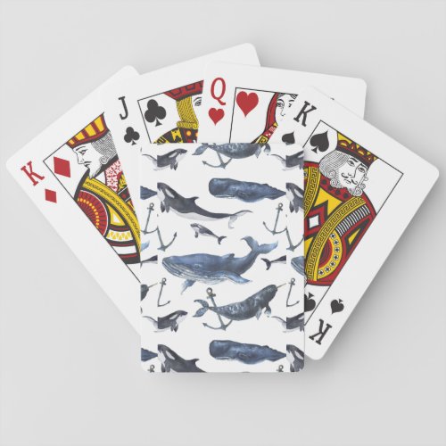 Watercolor Whale  Anchor Pattern Poker Cards