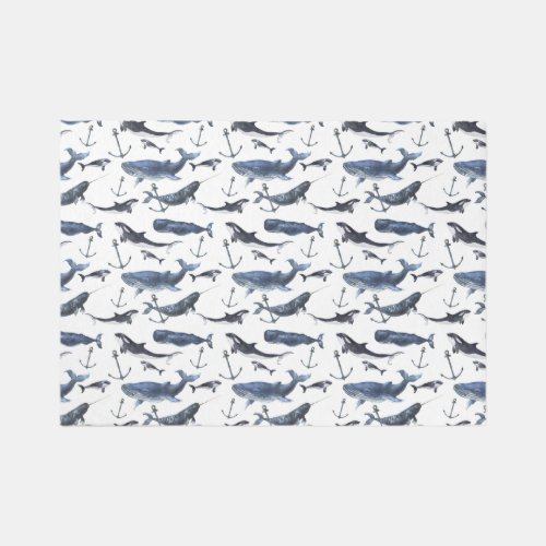 Watercolor Whale  Anchor Pattern Rug