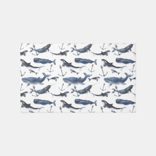 Watercolor Whale & Anchor Pattern Rug