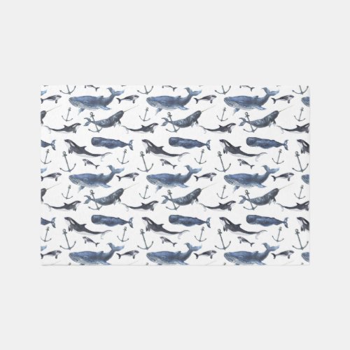 Watercolor Whale  Anchor Pattern Rug