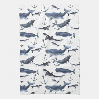 Watercolor Whale & Anchor Pattern Towel