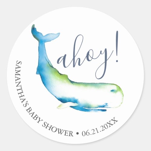 Watercolor Whale and Starfish Blue  Classic Round Sticker
