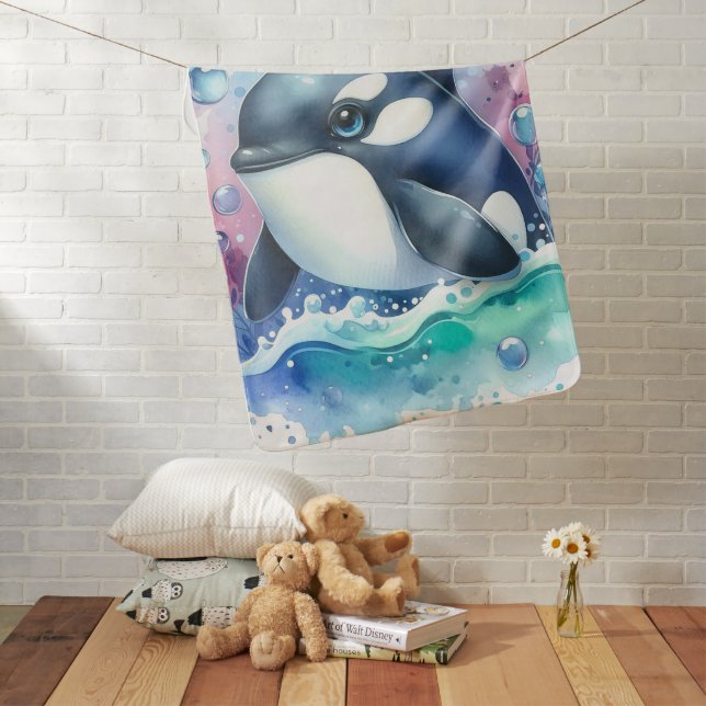 Watercolor Whale Baby Blanket (In Situ)