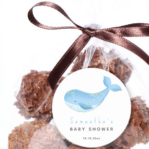 Watercolor whale baby shower classic round sticker