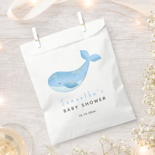 Watercolor whale baby shower favor bag