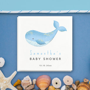Watercolor whale baby shower napkins
