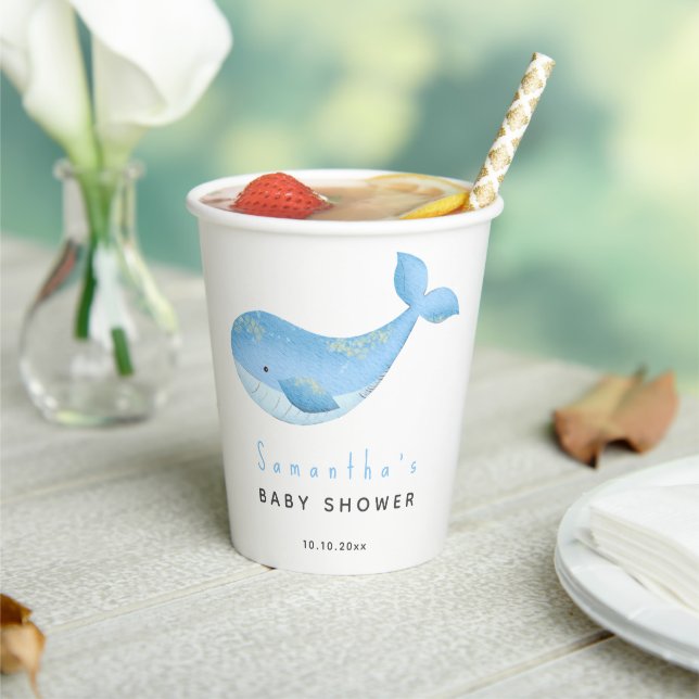 Watercolor whale baby shower paper cups (Insitu)