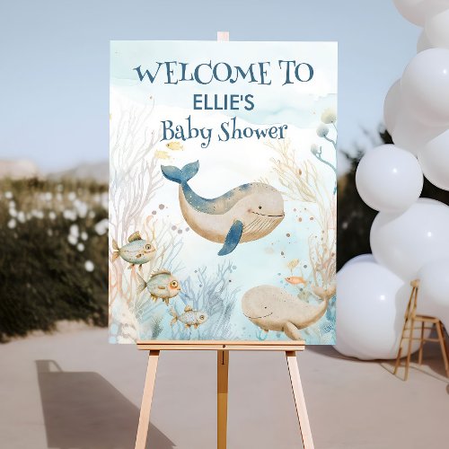 Watercolor Whale Baby Shower Under the Sea Welcome Poster