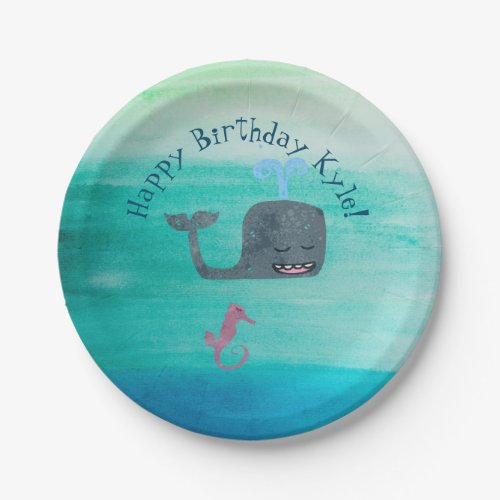 Watercolor Whale Birthday Paper Party Plates