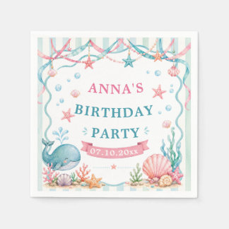 Watercolor Whale Birthday Party Napkins