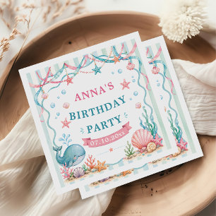 Watercolor Whale Birthday Party Napkins