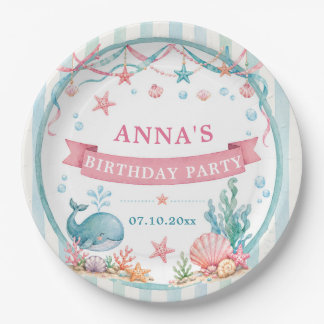 Watercolor Whale Birthday Party Paper Plates