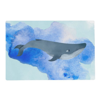 Watercolor Whale Blue Ocean Beach Sea Animal Aqua Placemat