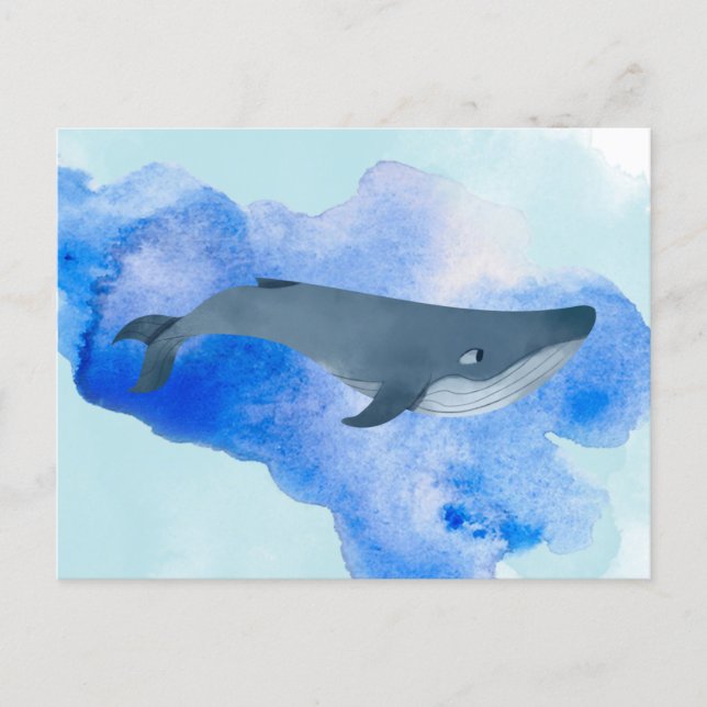 Watercolor Whale Blue Ocean Beach Sea Animal Aqua Postcard (Front)