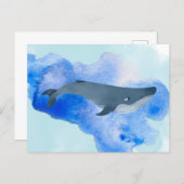 Watercolor Whale Blue Ocean Beach Sea Animal Aqua Postcard (Front/Back)