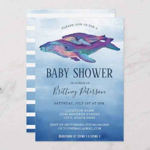 Watercolor Whale Boy Baby Shower Invitation